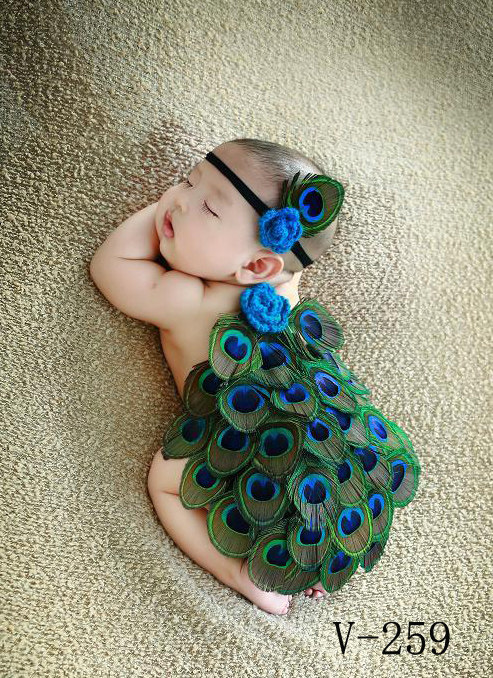 New photo studio baby photo children's clothing full moon baby photography props newborn photo peacock feather clothing