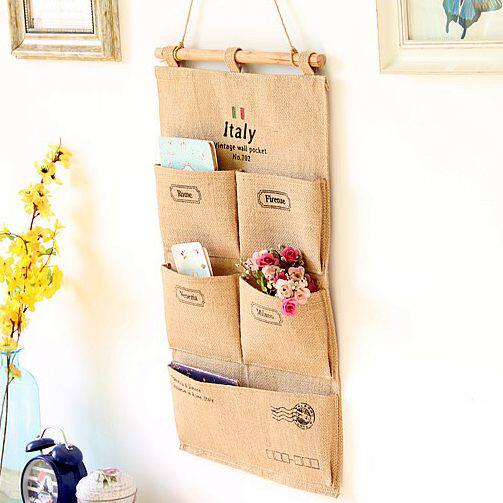 Special jute 5 peddle bag wall storage bag hanging bag behind the door cloth collection bag
