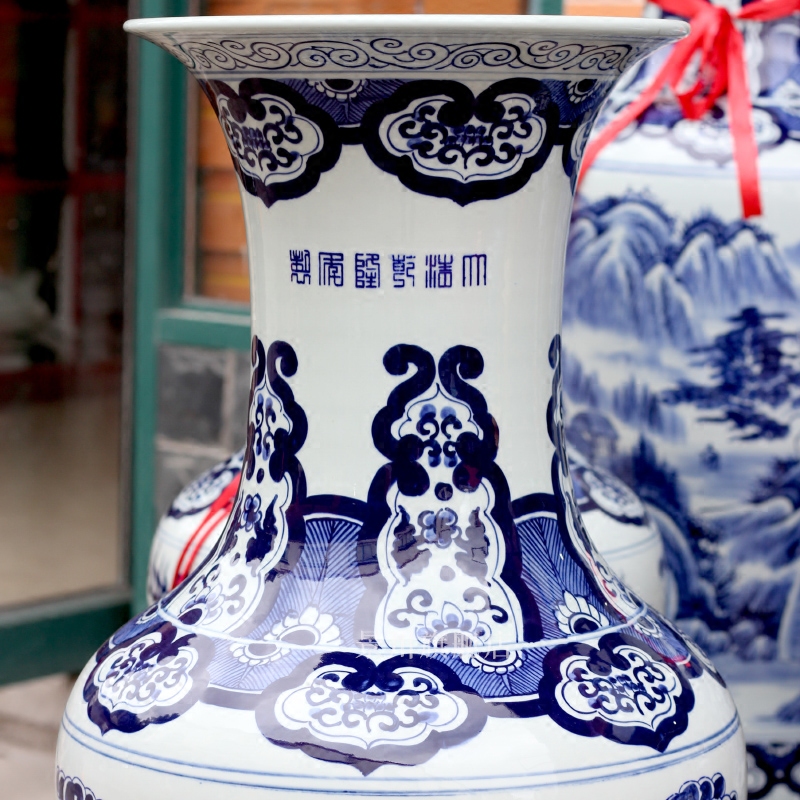 Hand - made longfeng figure of large vase of jingdezhen blue and white porcelain great place to live in the sitting room the hotel Chinese style decoration