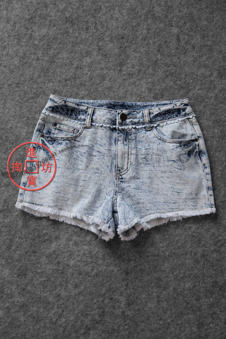 053A 0712 Age Washing Flower type Stereo Little Lace Side High Waist Mian Quality Jean Shorts