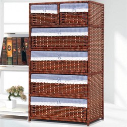 Large Thick Rattan Bedside Table Drawer Storage Cabinet Solid Wood Baby Children's Wardrobe Chest of Drawers Storage Cabinet
