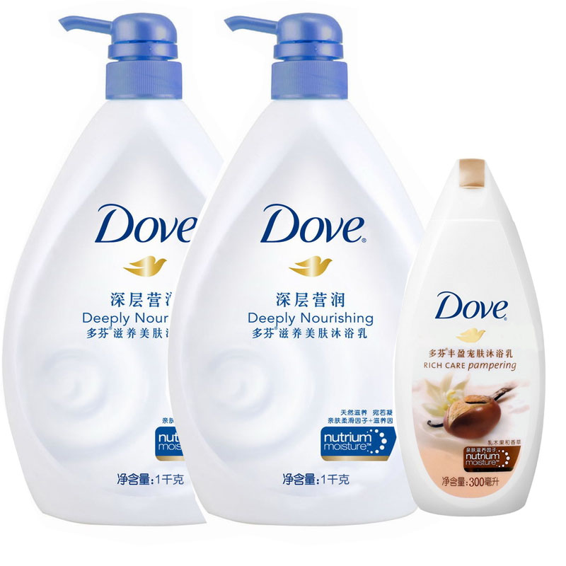 【天猫超市】Dove多芬深层营润美肤沐浴露 1L*2+多芬300ml试用装