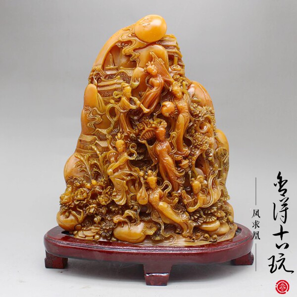 Imitation Shoushan Stone Carved Seven Fairies Living Room Bogu Frame Decoration Ornament Antique Jade Jade Jade Carving Crafts