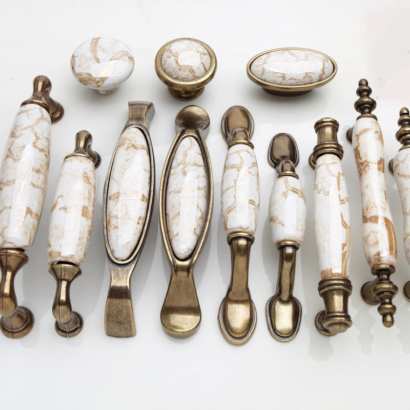 Golden crack ceramic ancient bronze handle imitation ancient retro European style elegant Mediterranean style overall cupboard clothing shoes handle