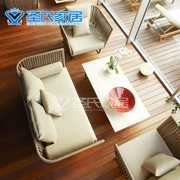 ban công ngoài trời Villa Garden sofa mây sofa giải trí ghế wicker bàn cà phê mây patio sofa Bắc Âu - Ghế sô pha