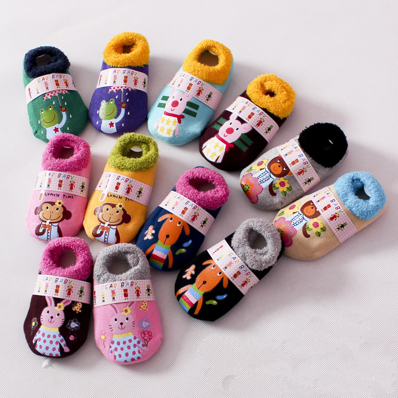 Children's floor socks Sox shoes Cartoon woolen socks Early teaching non-slip shoes cover male and female short socks Home Sox 1-2-3