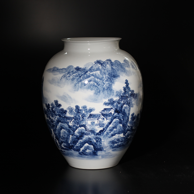 Mesa of jingdezhen blue and white vase decoration vase painting and calligraphy for the vase landscape vase furnishing articles jiangnan mountain water bottles