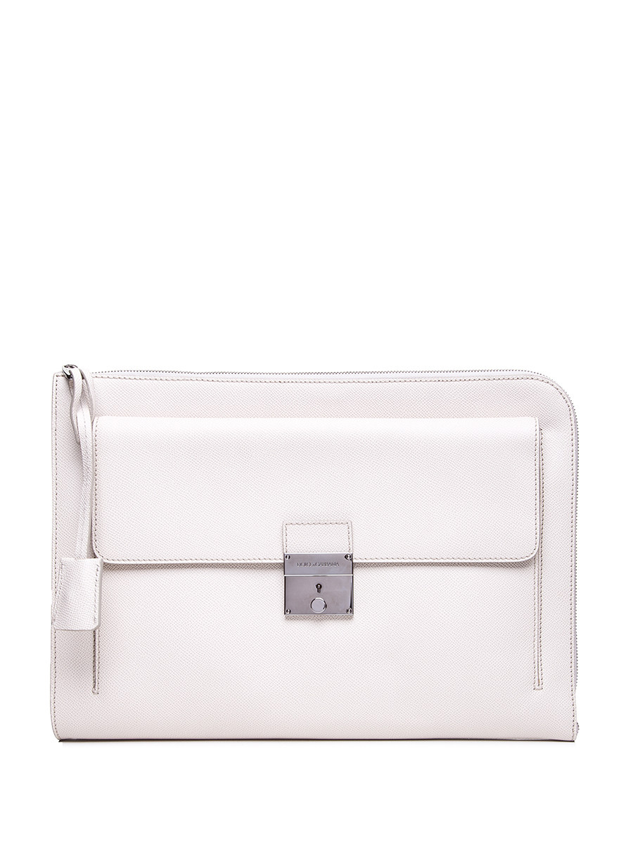 Dolce&Gabbana 白色锁扣饰拉链手拿包