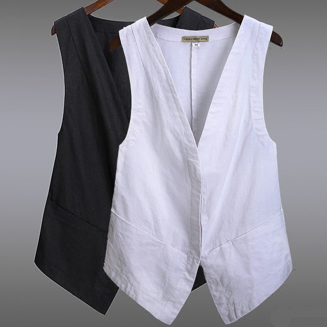 Linen vest women's short style summer new Korean version slim light casual all-match vest vest vest cotton linen sleeveless jacket