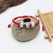 This Life Year 999 Pure Silver Zodiac Tiger Handmade Red Rope Bracelet Hand Rope Rabbit mahoo Three-in-six