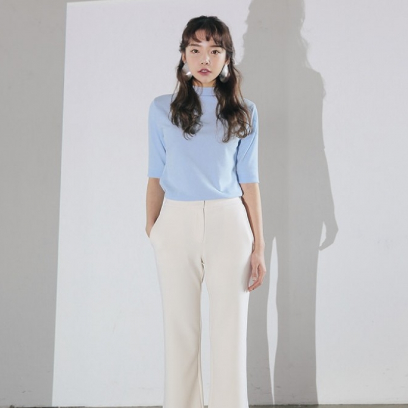 韩国stylenanda官方正品 修身款立领半袖T恤-天蓝色