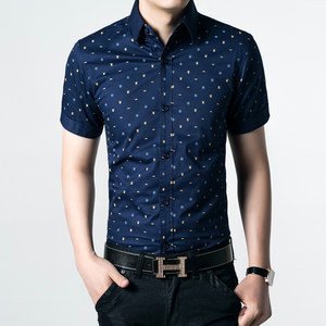 沃首新款夏男士青年短袖衬衫纯棉印花休闲大码男装短袖衬衣捡漏潮