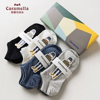 CARAMELLA2018 mùa xuân và mùa hè nam rắn màu vớ thuyền thời trang thể thao vớ cotton 4 cặp hộp quà tặng tất hộp đẹp