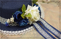 Original * Yelenas little balcony * Classical Lolita Summer Lady Rose flower lace straw hat