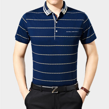 Summer middle-aged men's short-sleeved t-shirt lapel summer dad clothes striped middle-aged and elderly t-shirt men's clothing
