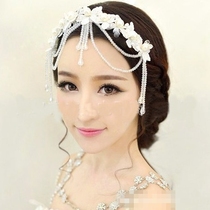 Bridal jewelry wedding dress Korean bridal tiara soft chain wedding hair accessories forehead ornaments handmade lace water beads accessories