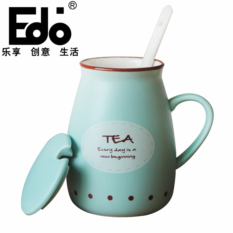【天猫超市】edo 随手水杯口杯牛奶杯陶瓷杯子马克杯情侣杯浅蓝色