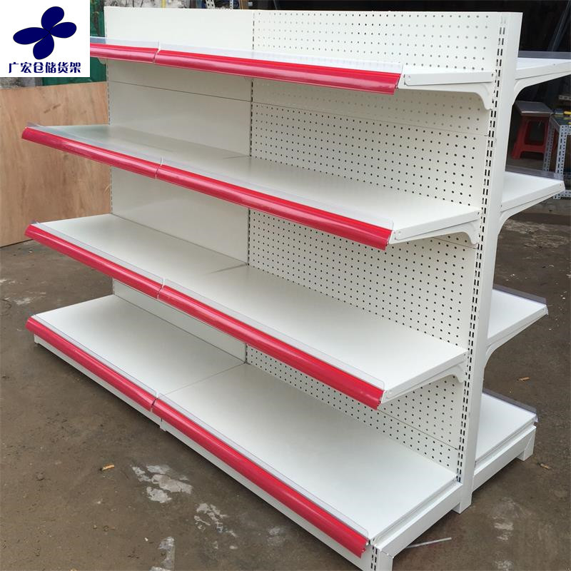 Guangzhou Plant Direct Sale Single-sided Supermarket Shelves Milk White Merchants Ultra Shelf Cave Holes Large Mall Shelves