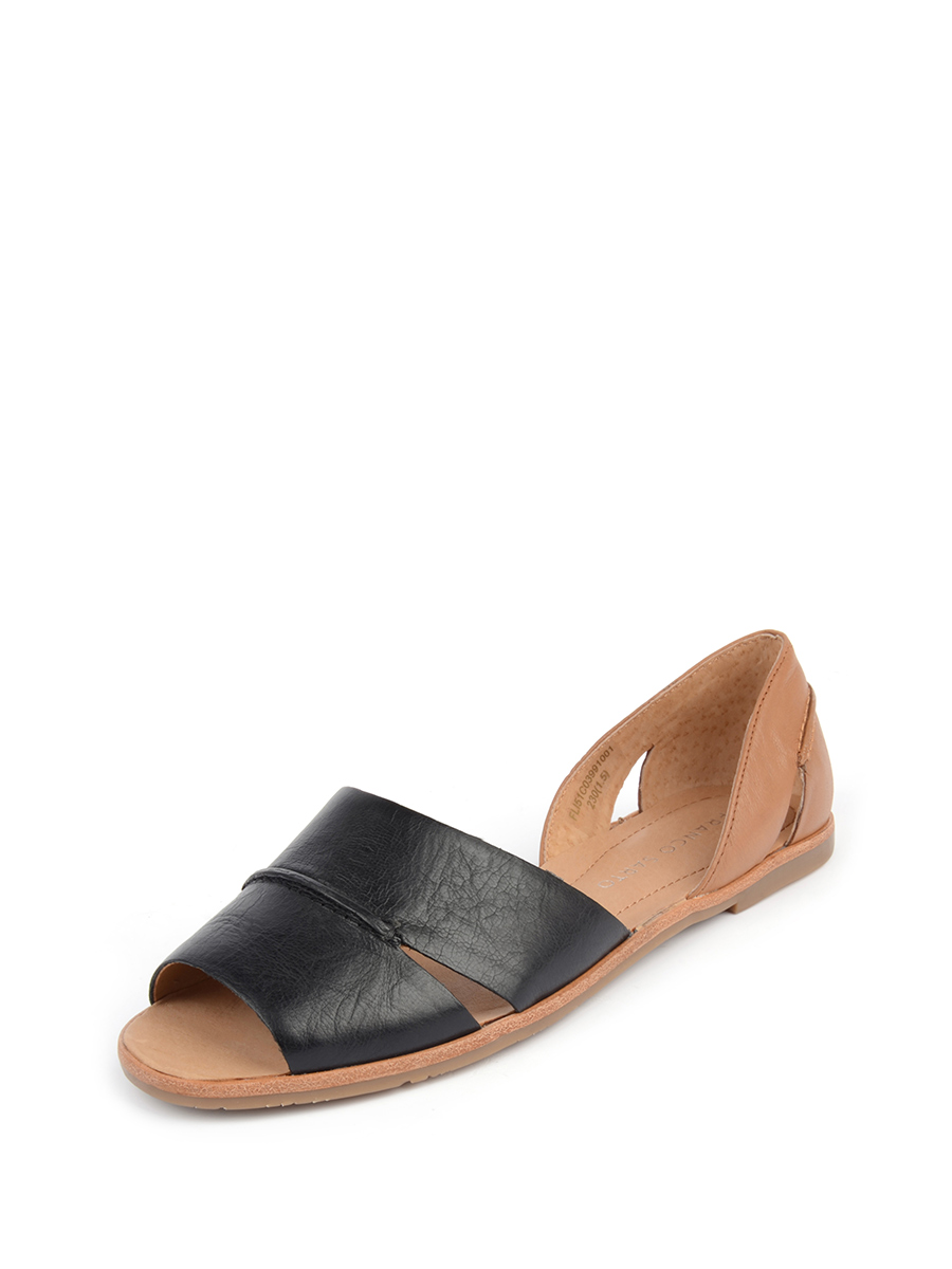 FRANCO SARTO|黑色拼棕色羊皮露趾平底凉鞋