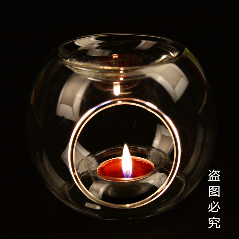 Wind and wind scented candlelight European-style incense lamp heat-resistant pure handmade transparent glass essential oil candle holder