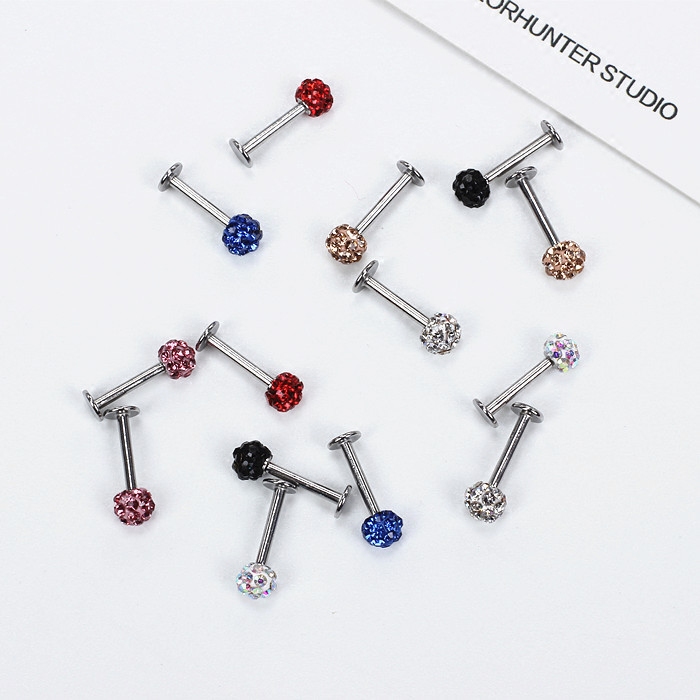 Boutique Shining full of drilling ball titanium steel screwear needle flat cochlear nail drilling earrings