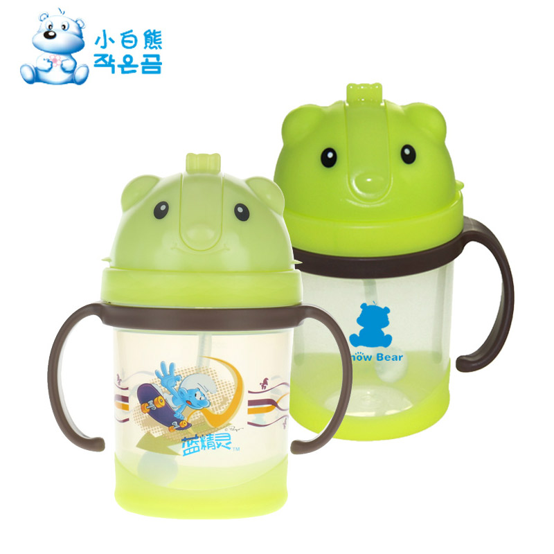 小白熊小熊推盖吸管杯喝水杯饮水杯带手柄宝宝喝水杯子防漏09108