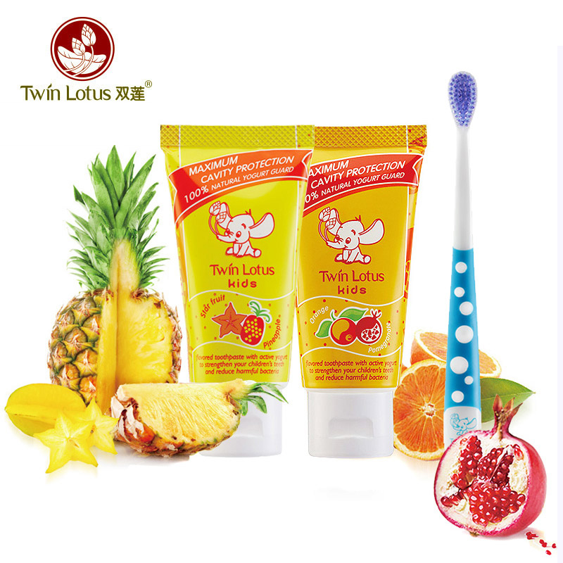 双莲 泰国 优乳益齿儿童牙膏50g*2+双尖螺旋软毛去渍牙刷4-12岁*1