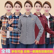 Áo sơ mi kẻ sọc cotton dài tay kẻ sọc rộng cỡ lớn áo khoác nữ trung niên mùa xuân và mùa thu chà nhám