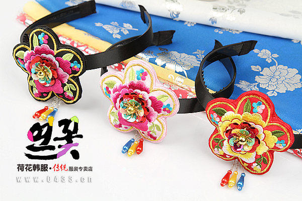 Korea Import Hair Stirrup Han Style Hair Ring Children Bride North Korea Ethnic Embroidered Pendant Pearl Hair Accessories H-P02527
