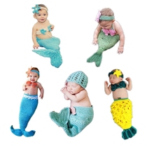 Childrens photography costume photo studio baby photo clothing baby handmade wool woven mermaid modeling set