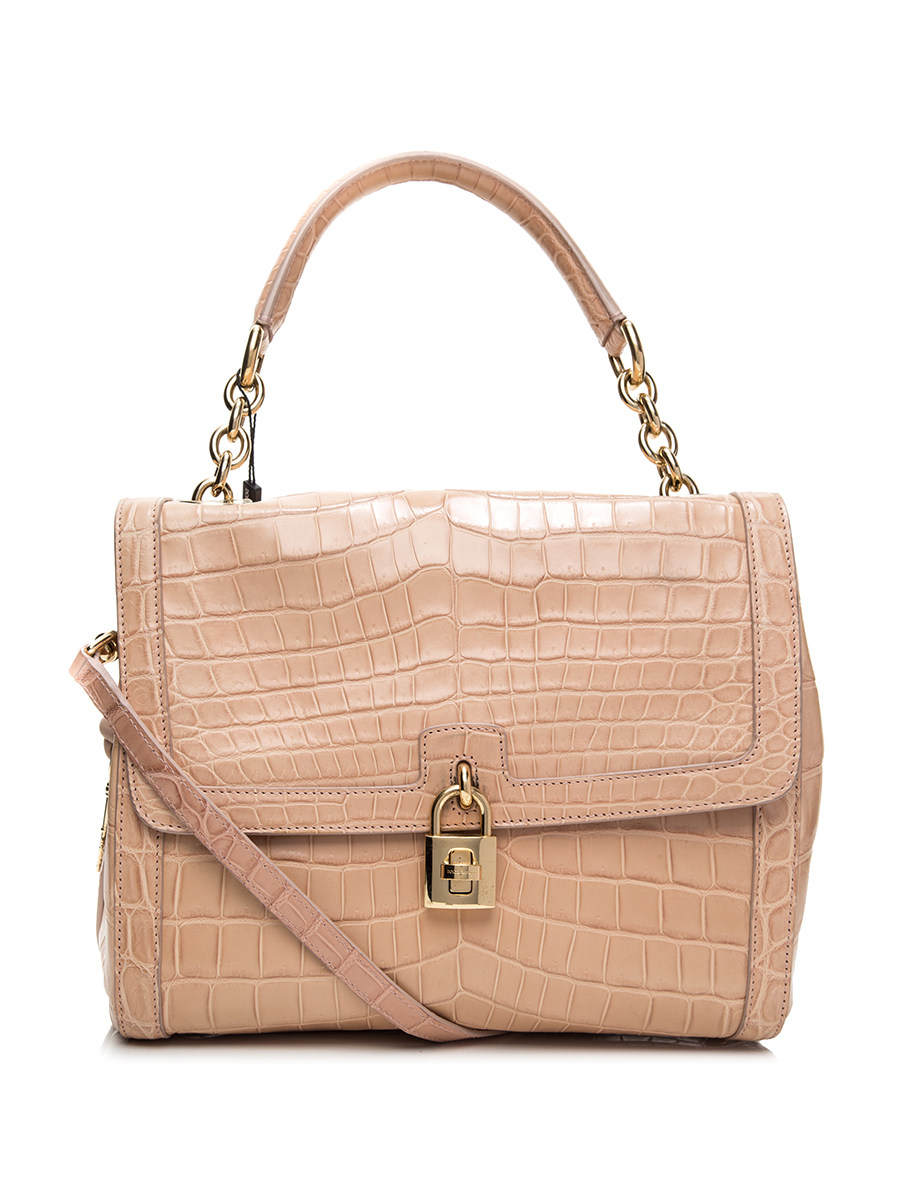 Dolce&Gabbana 裸粉动物纹理锁扣饰手提肩包