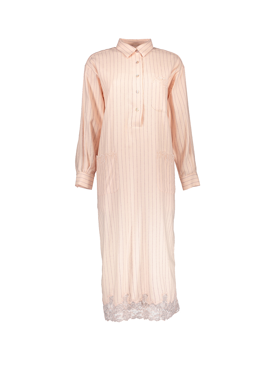 Lucia Berutto 杏粉色条纹蕾丝拼接睡裙