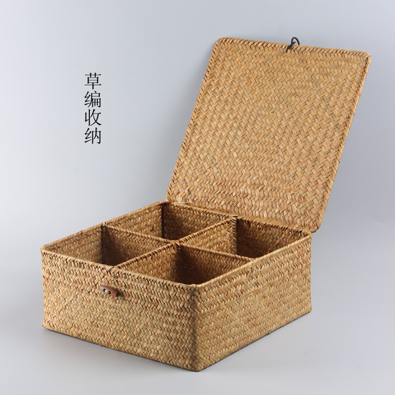 Straw hand-made storage box storage basket storage basket storage box snack tea storage box storage box snack tea division storage