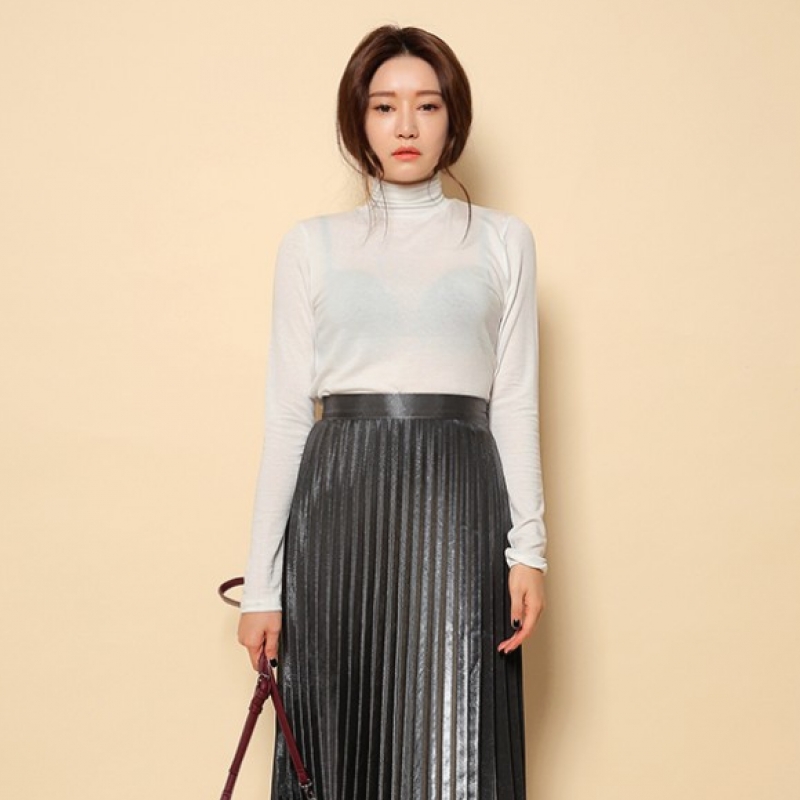 韩国stylenanda官方正品 性感微透纯色高领T恤-白色