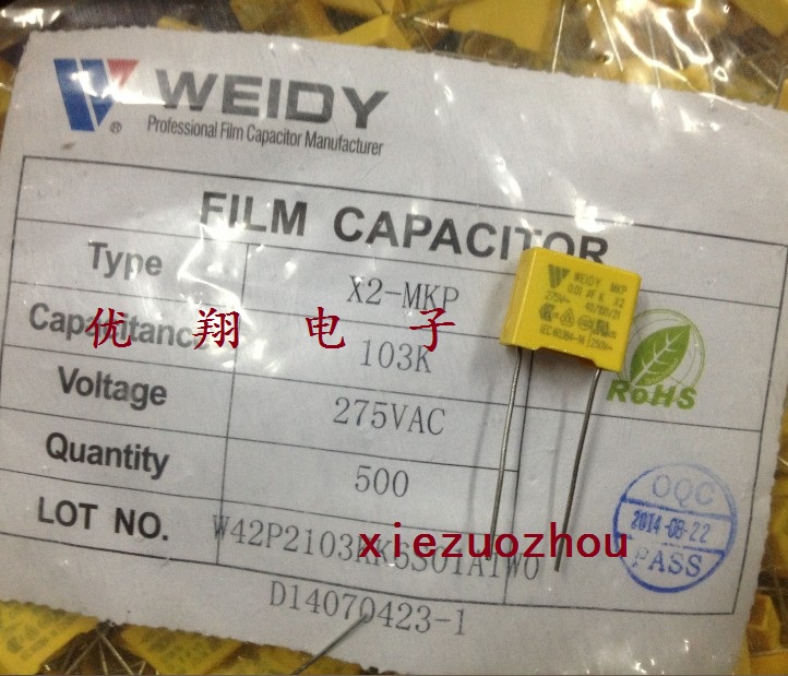 WeiDi 310V Capacitor 103 275V 0 01uf Feet Distance 10MM (500 Packs = 65 Yuan)