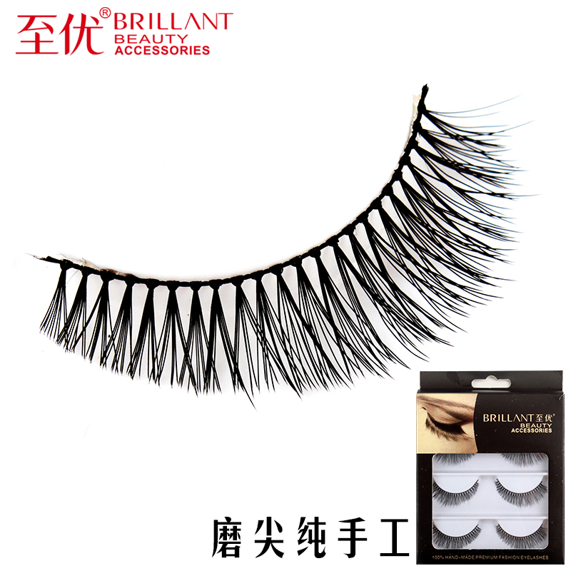 至优仿真磨尖眼睫毛纯手工自然逼真裸妆假睫毛浓密交叉眼尾加长款