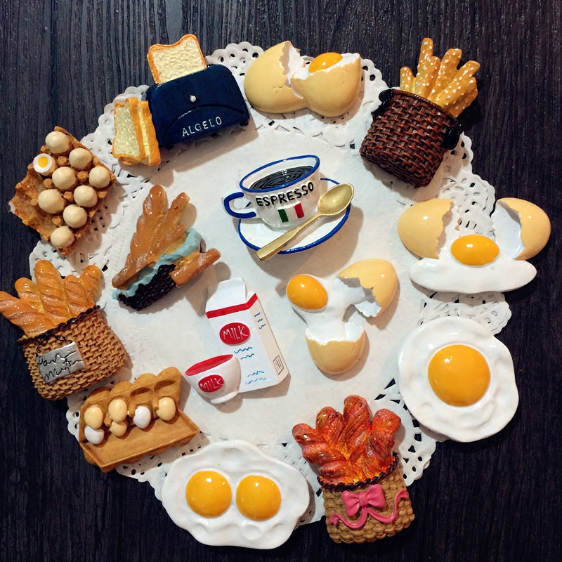 (2) Export Creative New Eggs Bread Basket Food Fridge Stick Kitchen Magnet Ornament