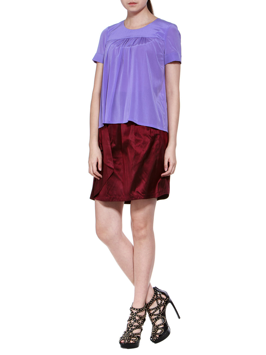 THEOPHILE 紫色拼接褶裥短袖上衣