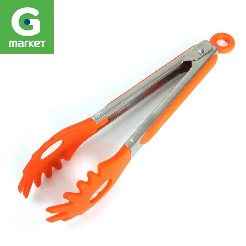 新品 韩国正品 Gmarket生活[Flos]硅胶不锈钢厨房专用夹子 橙色