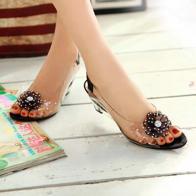 Sweet rhinestone flower fish mouth wedge heel sandals, small size high heel sandals 30, 31, 32, 33, small size 31-33 sandals