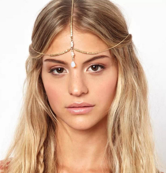 Bohemian hair accessories forehead Indian bride wedding jewelry female eyebrow center pendant super fairy hair chain head chain dance