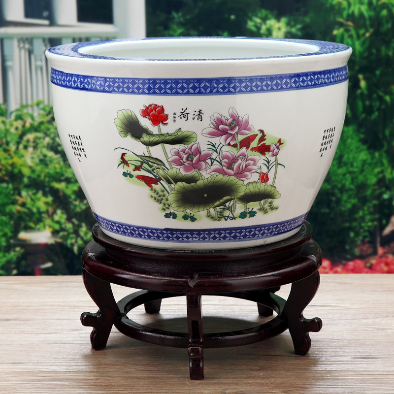 Jingdezhen ceramic fish tank calligraphy and painting tank storage tank lotus seed tank large small green flower lotus tank