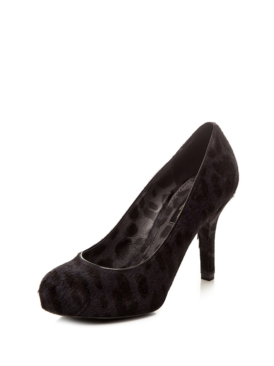 Dolce&Gabbana 深灰色反毛豹纹高跟鞋