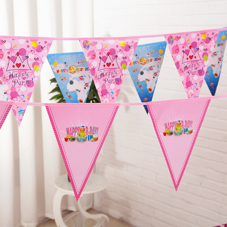 Birthday triangle Flag venue Placement of children party Decoration Supplies color Flag Wedding party stadium hanging flag 