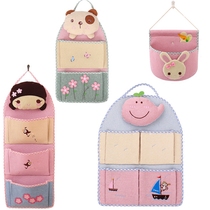 Cartoon bear multi-layer fabric cute wall pink storage bag cotton and linen wall-mounted door sundries storage bag