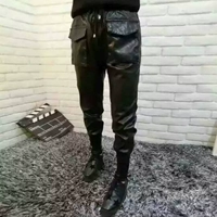 Quần Âu Châu 2018 thu đông mới quần da harem quần da thời trang quần âu chân rộng cỡ lớn dày không nứt quan dai nu dep