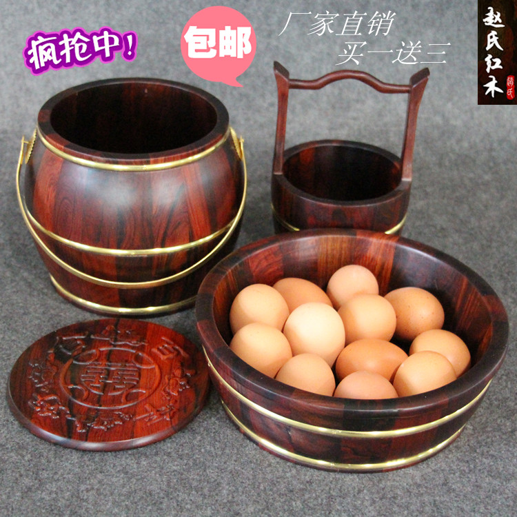 Mahogany solid wood descendant barrel ornament red rosewood large descendant barrel three-piece set wedding celebration supplies dowry toilet