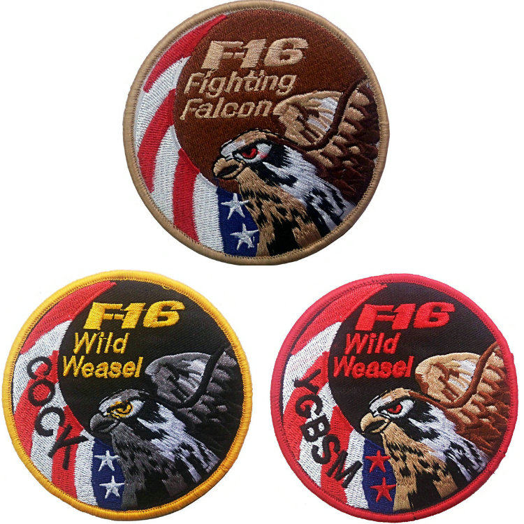 Embroidered F16 Weasel Team Velcro Fighting Falcon Team badge soft shell epaulettes Military fan morale badge hole sticker