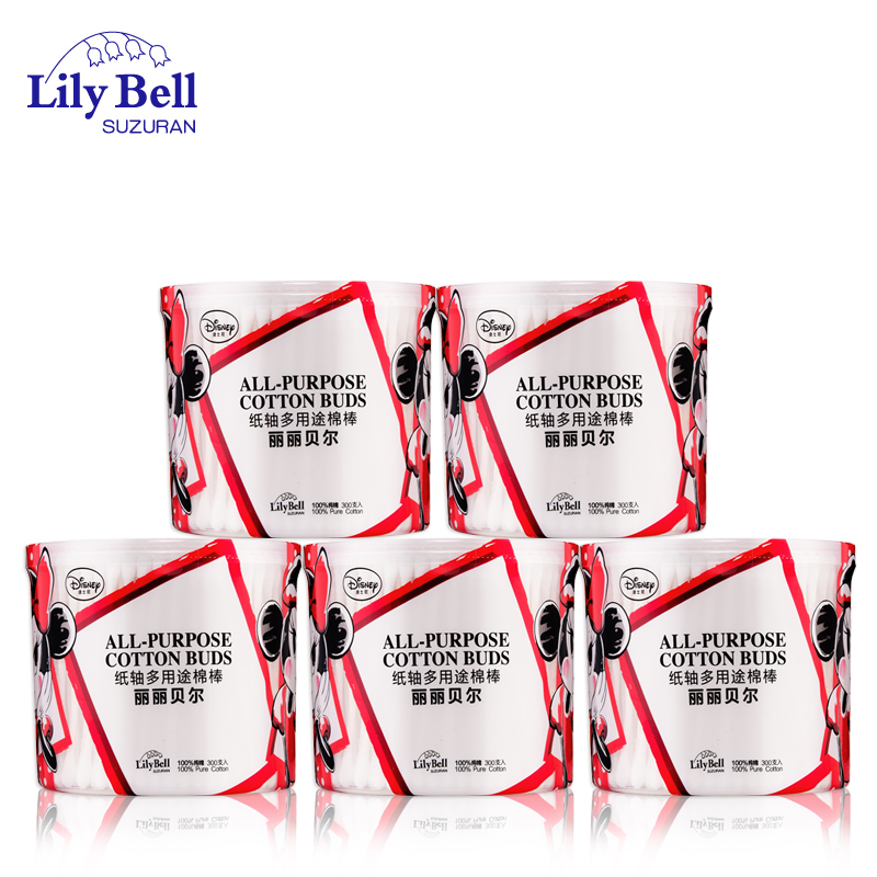 Lily Bell/丽丽贝尔迪士尼系列纸轴多用途化妆棉棒300支*5盒装