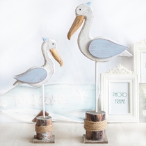 Hand carved wooden home accessories Solid wood seabird ornaments Mediterranean style marine decoration creative crafts